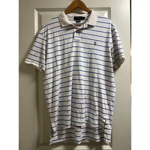 Polo Ralph Lauren Polo Shirt Mens XL White Striped Pima Soft Touch Preppy Pony